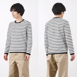 RE MADE IN TOKYO JAPAN T-Shirts^/ Perfect Inner Giza Cotton Striped Crew Neck L/S T-Shirt