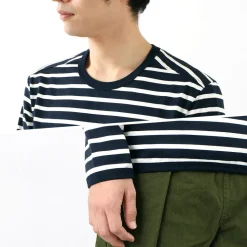 RE MADE IN TOKYO JAPAN T-Shirts^/ Perfect Inner Giza Cotton Striped Crew Neck L/S T-Shirt