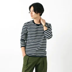 RE MADE IN TOKYO JAPAN T-Shirts^/ Perfect Inner Giza Cotton Striped Crew Neck L/S T-Shirt