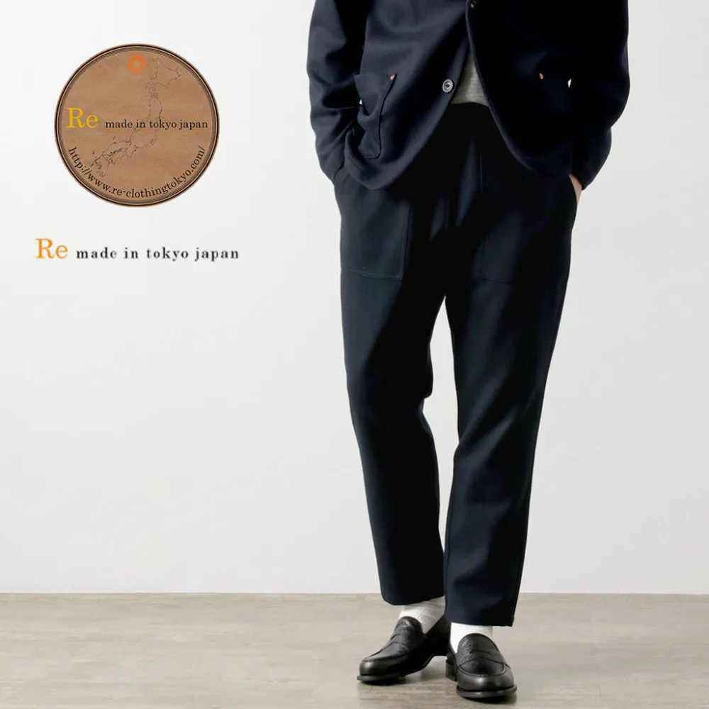 RE MADE IN TOKYO JAPAN Trousers^/ Super 140 Wool Melton Easy Slacks navy