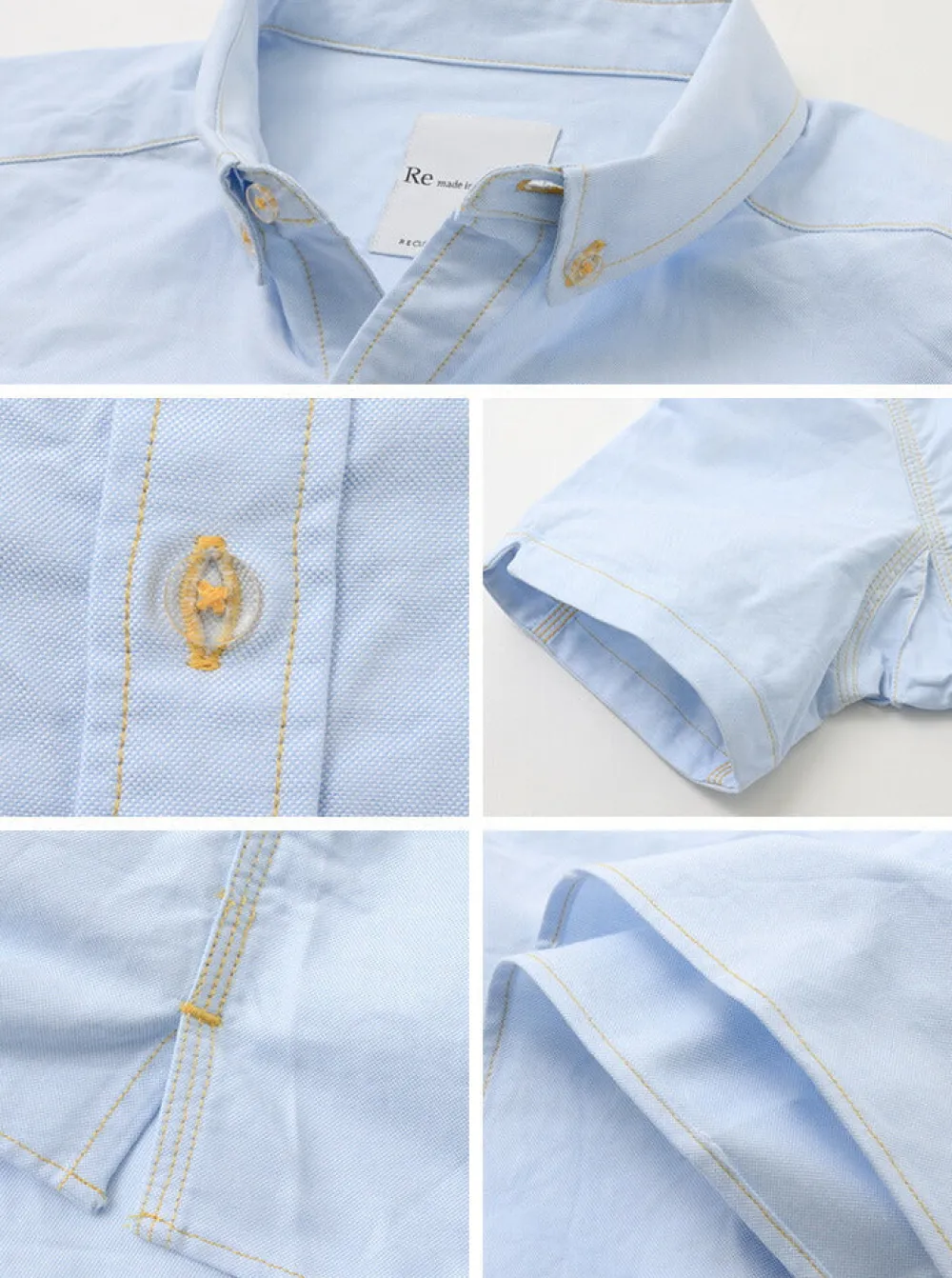 RE MADE IN TOKYO JAPAN Shirts^/ Yellow Stitched Short Sleeve Button Down Shirt