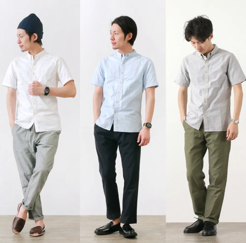 RE MADE IN TOKYO JAPAN Shirts^/ Yellow Stitched Short Sleeve Button Down Shirt
