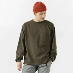 REMI RELIEF T-Shirts^/ Melange jersey long sleeve crew pocket T-shirt