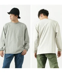 REMI RELIEF T-Shirts^/ Melange jersey long sleeve crew pocket T-shirt