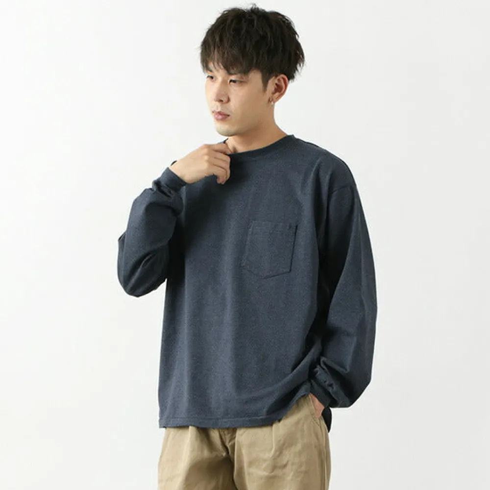 REMI RELIEF T-Shirts^/ Melange jersey long sleeve crew pocket T-shirt