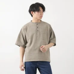 REMI RELIEF T-Shirts^/ Melange jersey short sleeve henley neck pocket T-shirt