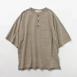 REMI RELIEF T-Shirts^/ Melange jersey short sleeve henley neck pocket T-shirt