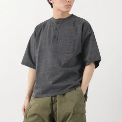 REMI RELIEF T-Shirts^/ Melange jersey short sleeve henley neck pocket T-shirt