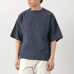 REMI RELIEF T-Shirts^/ Melange jersey short sleeve henley neck pocket T-shirt