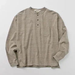 REMI RELIEF T-Shirts^/ Melange Jersey Long Sleeve Henley Neck Pocket T-Shirt