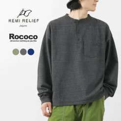 REMI RELIEF T-Shirts^/ Melange Jersey Long Sleeve Henley Neck Pocket T-Shirt