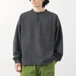 REMI RELIEF T-Shirts^/ Melange Jersey Long Sleeve Henley Neck Pocket T-Shirt