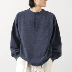 REMI RELIEF T-Shirts^/ Melange Jersey Long Sleeve Henley Neck Pocket T-Shirt