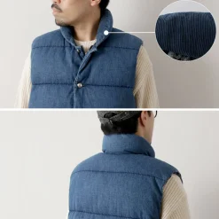 REMI RELIEF Down Wear|Vests^/ Natural Processed Denim Down Vest