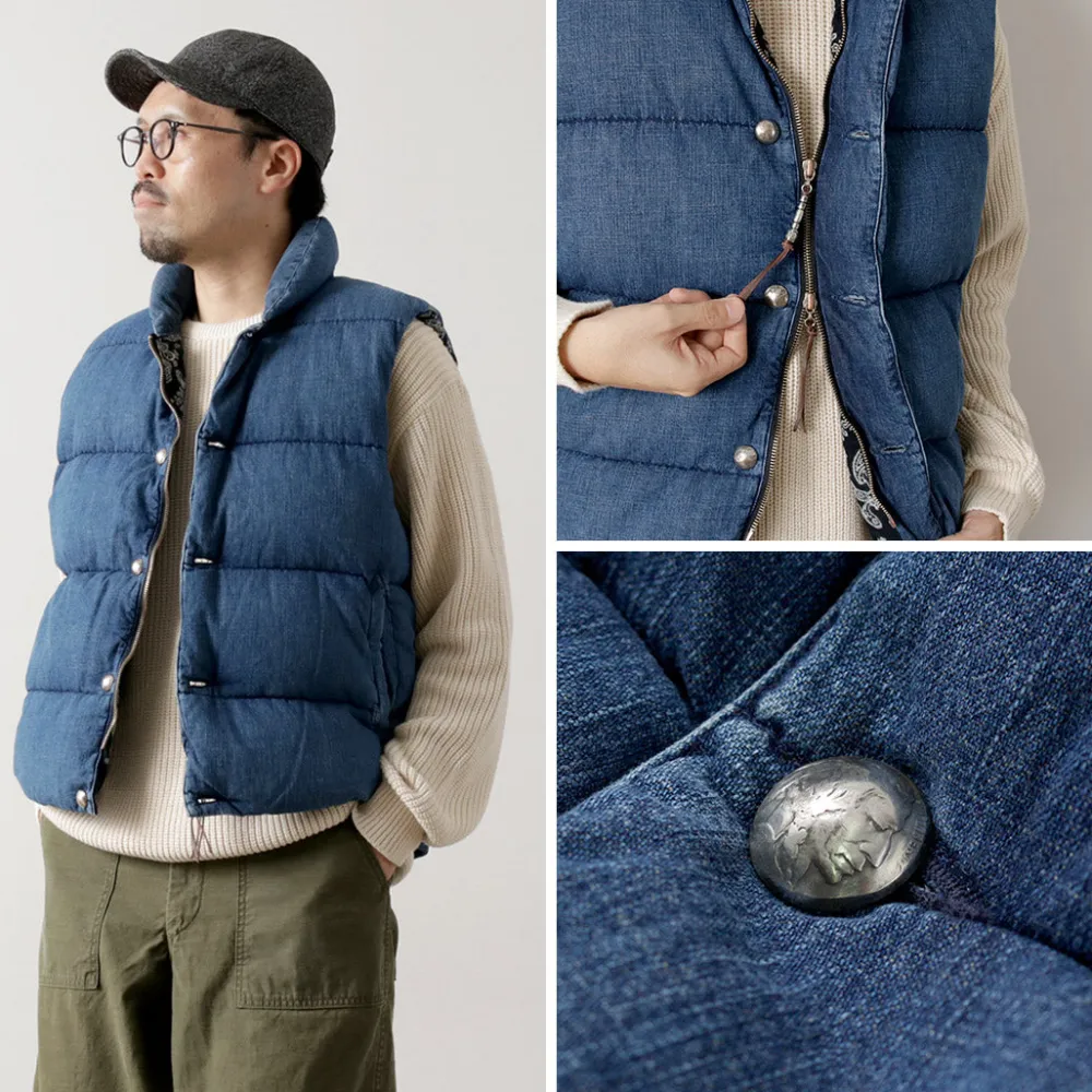 REMI RELIEF Down Wear|Vests^/ Natural Processed Denim Down Vest