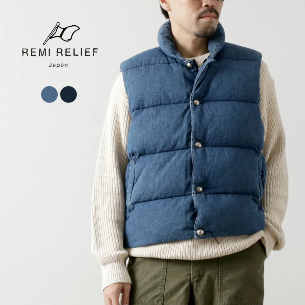REMI RELIEF Down Wear|Vests^/ Natural Processed Denim Down Vest