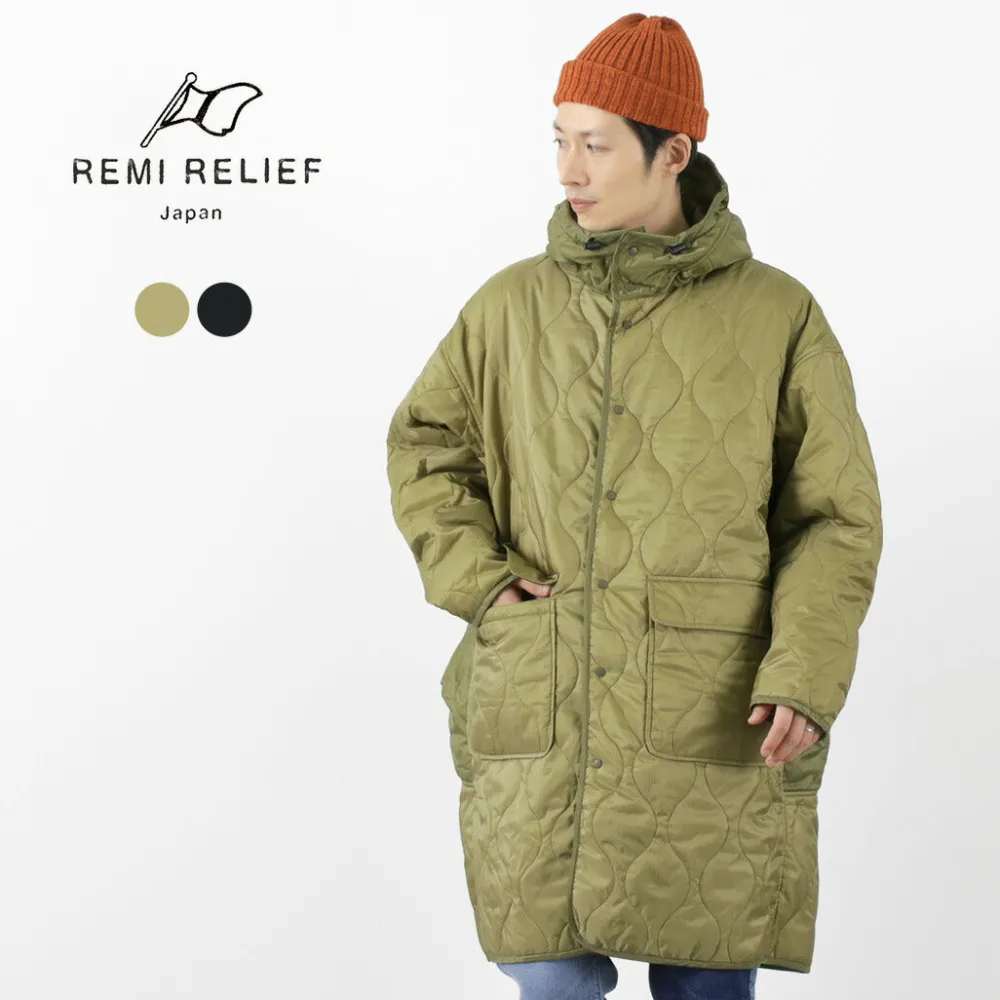 REMI RELIEF Coats^/ Nylon Rip Gourd Quilted Coat Hoodie