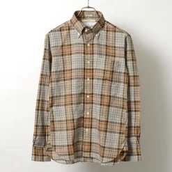 ROCOCO Shirts^/ Cotton Linen Madras Check Button-down Shirt
