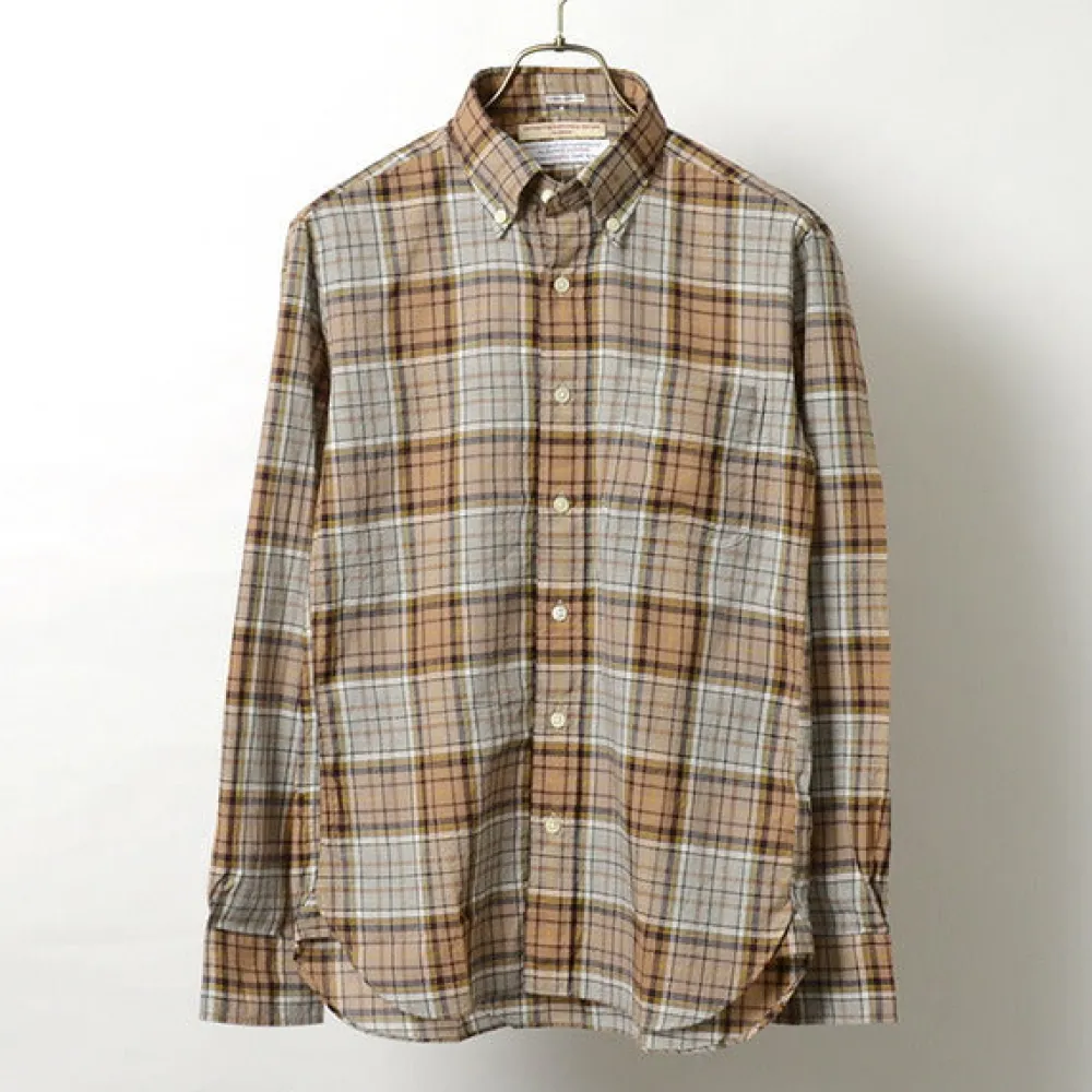 ROCOCO Shirts^/ Cotton Linen Madras Check Button-down Shirt