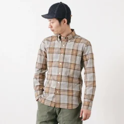 ROCOCO Shirts^/ Cotton Linen Madras Check Button-down Shirt