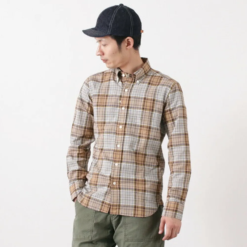 ROCOCO Shirts^/ Cotton Linen Madras Check Button-down Shirt