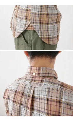 ROCOCO Shirts^/ Cotton Linen Madras Check Button-down Shirt