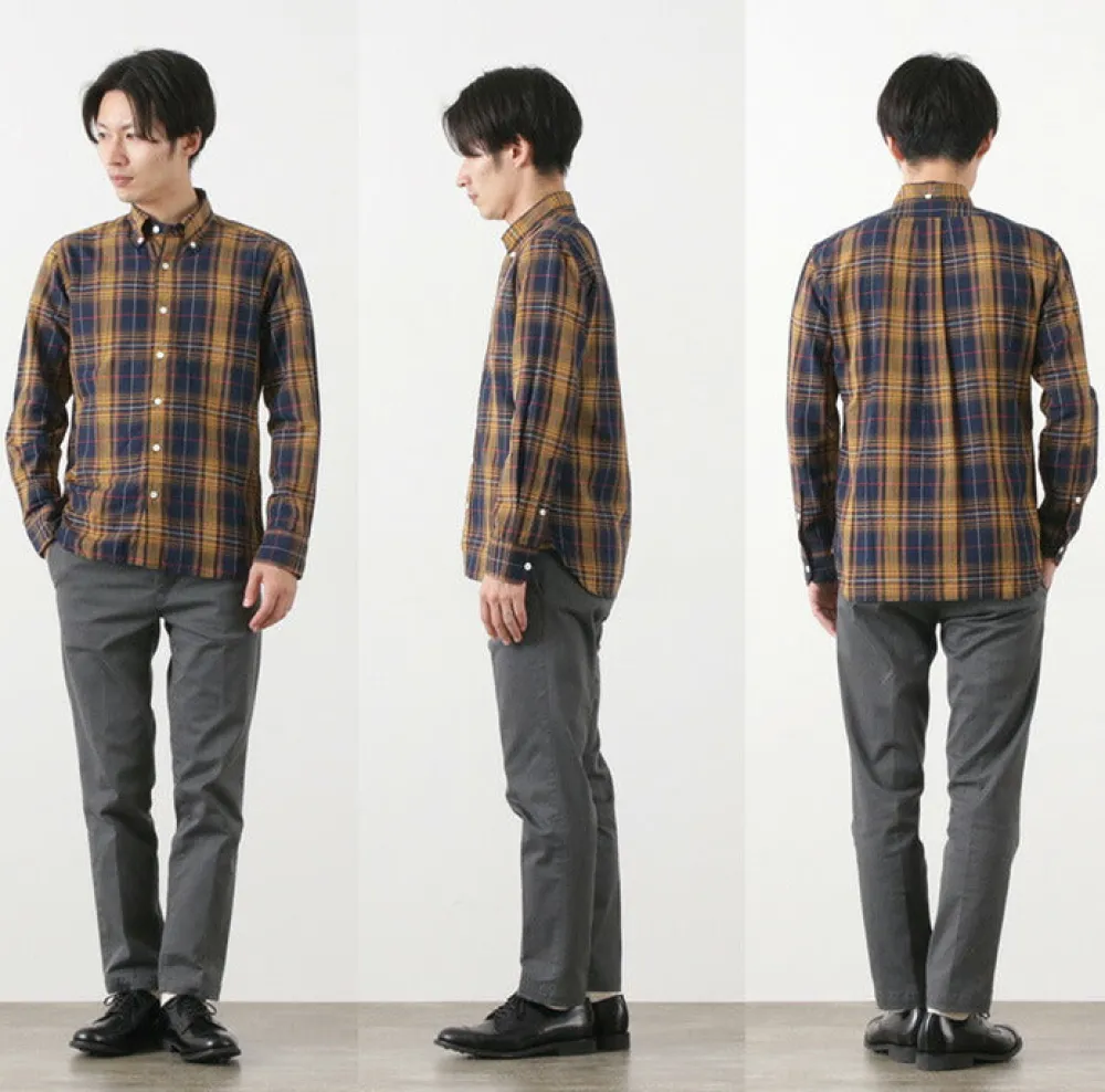 ROCOCO Shirts^/ Cotton Linen Madras Check Button-down Shirt