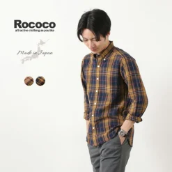 ROCOCO Shirts^/ Cotton Linen Madras Check Button-down Shirt