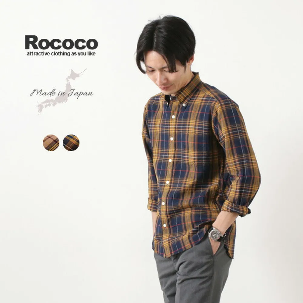 ROCOCO Shirts^/ Cotton Linen Madras Check Button-down Shirt
