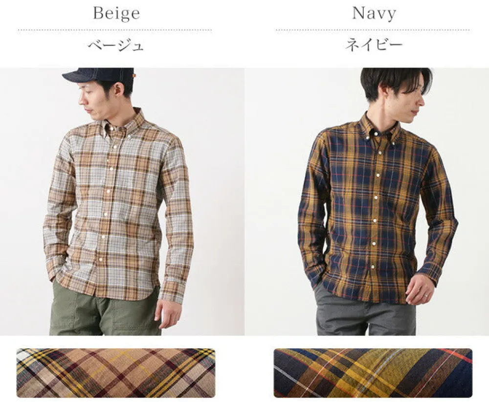 ROCOCO Shirts^/ Cotton Linen Madras Check Button-down Shirt