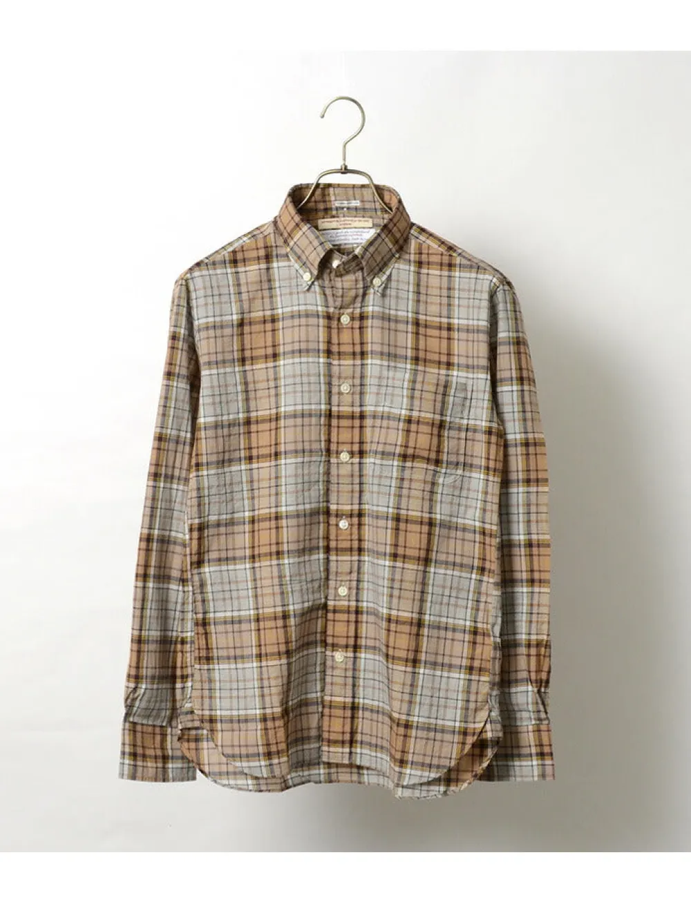 ROCOCO Shirts^/ Cotton Linen Madras Check Button-down Shirt