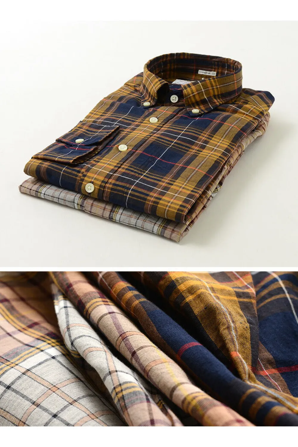 ROCOCO Shirts^/ Cotton Linen Madras Check Button-down Shirt