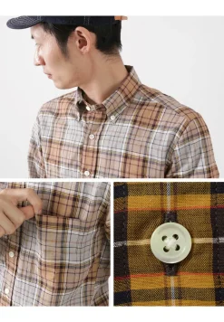 ROCOCO Shirts^/ Cotton Linen Madras Check Button-down Shirt