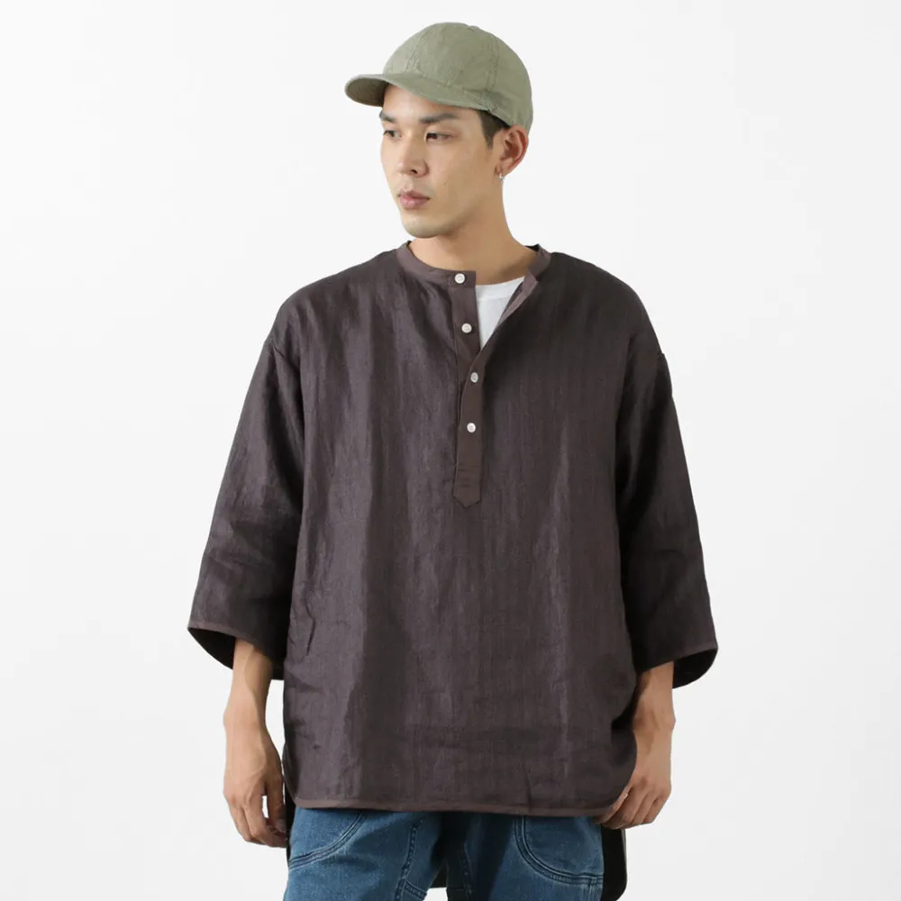 ROCOCO T-Shirts^/ Linen cloth Henley Neck T-Shirt