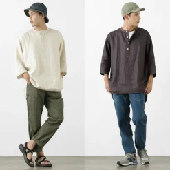 ROCOCO T-Shirts^/ Linen cloth Henley Neck T-Shirt