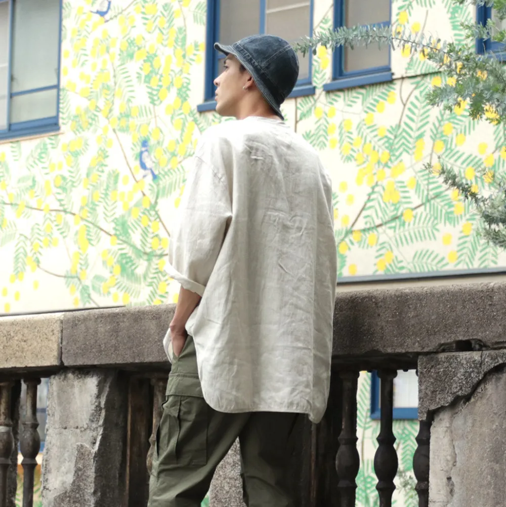 ROCOCO T-Shirts^/ Linen cloth Henley Neck T-Shirt