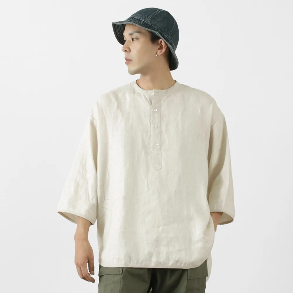 ROCOCO T-Shirts^/ Linen cloth Henley Neck T-Shirt