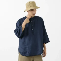 ROCOCO T-Shirts^/ Linen cloth Henley Neck T-Shirt