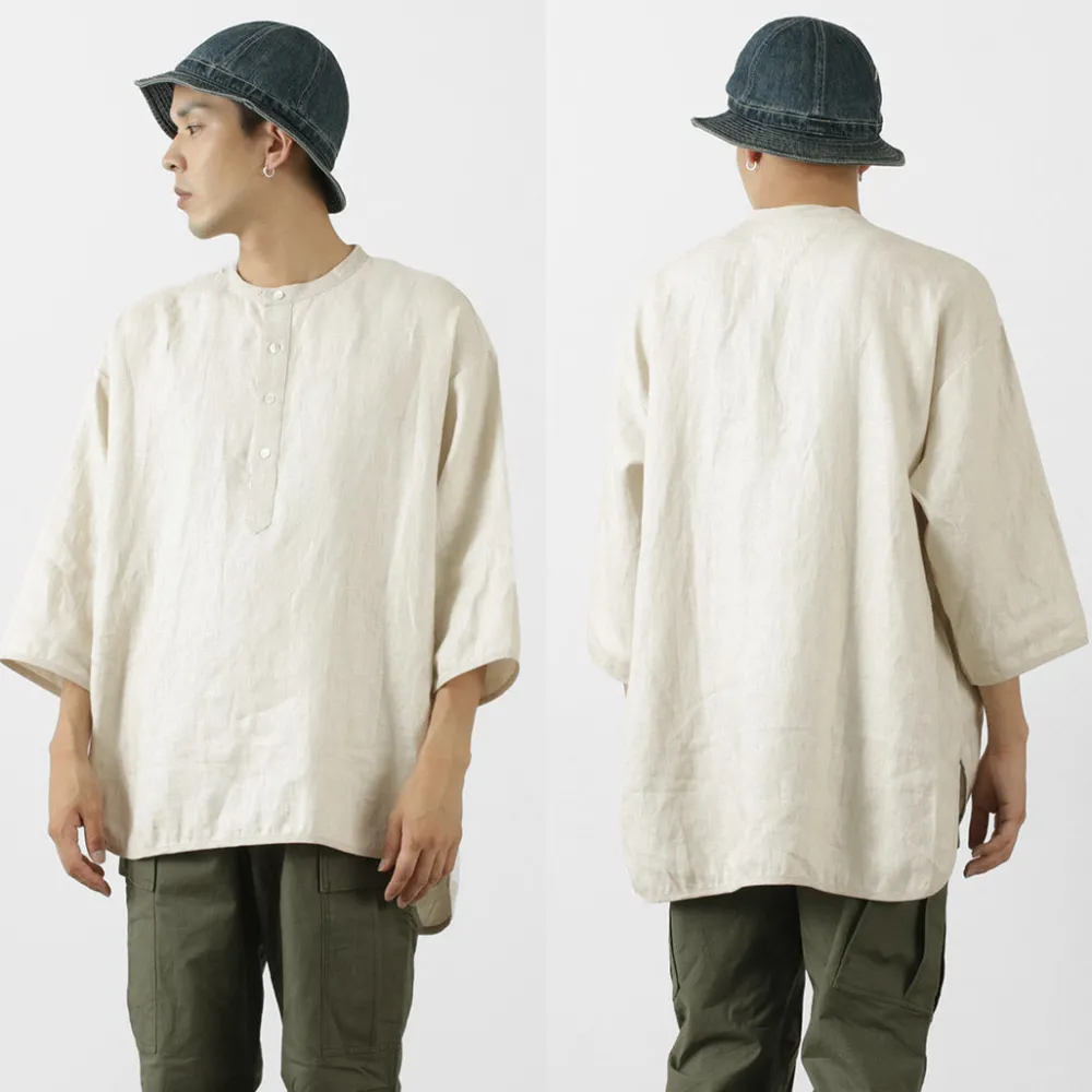 ROCOCO T-Shirts^/ Linen cloth Henley Neck T-Shirt