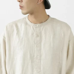 ROCOCO T-Shirts^/ Linen cloth Henley Neck T-Shirt