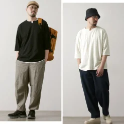 ROCOCO T-Shirts^/ Linen Cotton Key Neck T-Shirt
