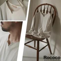 ROCOCO T-Shirts^/ Linen Cotton Key Neck T-Shirt