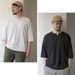 ROCOCO T-Shirts^/ Linen Cotton Key Neck T-Shirt