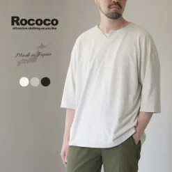 ROCOCO T-Shirts^/ Linen Cotton Key Neck T-Shirt