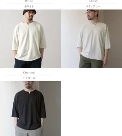 ROCOCO T-Shirts^/ Linen Cotton Key Neck T-Shirt
