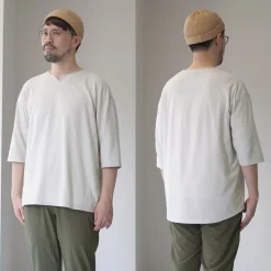 ROCOCO T-Shirts^/ Linen Cotton Key Neck T-Shirt