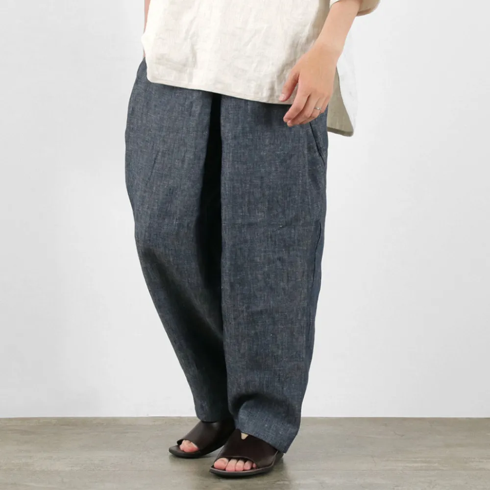 ROCOCO Trousers^/ Vintage Linen Wide Tucked Easy Pants