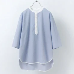 ROCOCO T-Shirts^/ Woven seersucker henley neck T-shirt