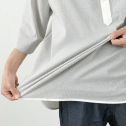 ROCOCO T-Shirts^/ Woven seersucker henley neck T-shirt