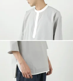 ROCOCO T-Shirts^/ Woven seersucker henley neck T-shirt